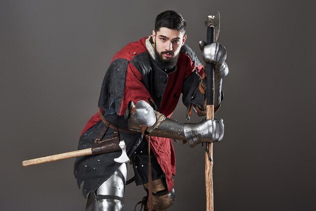 Cavaliere medievale su grigio