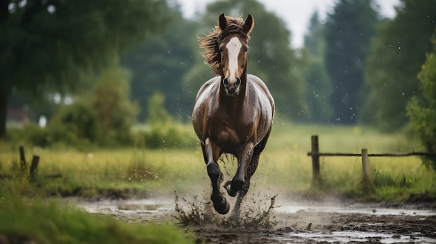 Cavallo che corre attraverso l'acqua