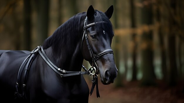 Cavallo nero nella foresta