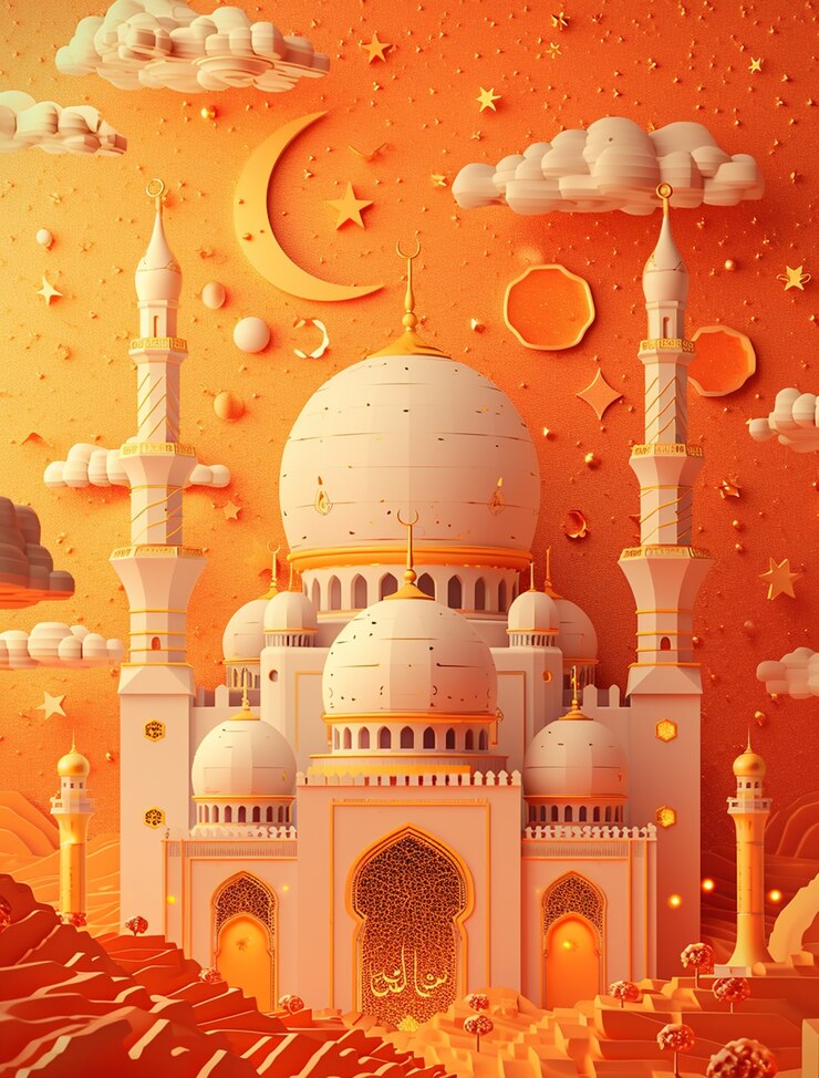 Foto gratuito celebrazione del ramadan 3d con il castello