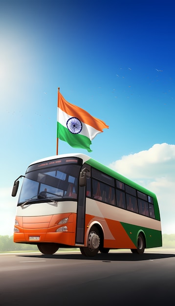 Celebrazione della Giornata della Repubblica dell'India con un autobus 3D