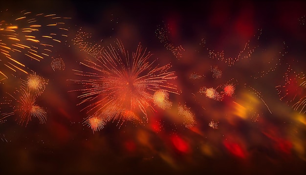 Celebrazione notturna con fuochi d'artificio che esplodono sullo sfondo dell'intelligenza artificiale generativa