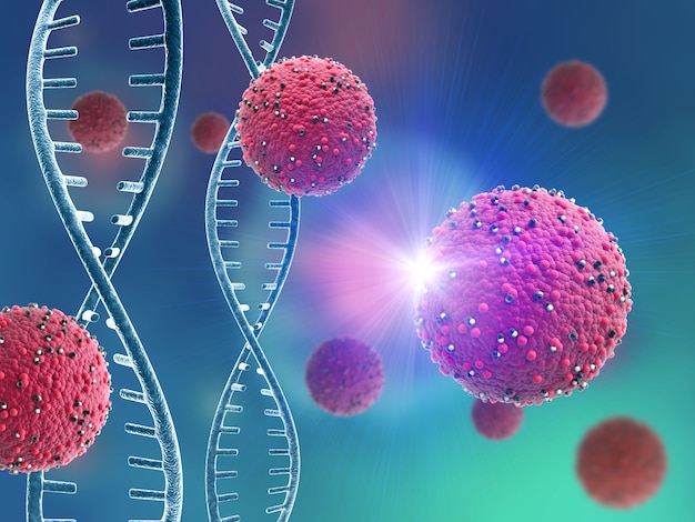 cellule virali astratte e filamenti di DNA