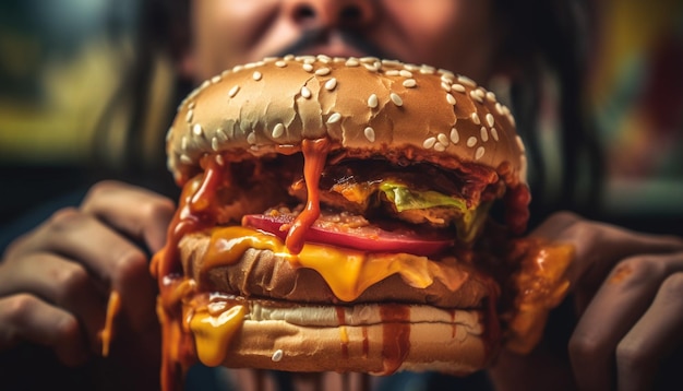 Cheeseburger alla griglia e patatine fritte un pasto classico generato dall'intelligenza artificiale