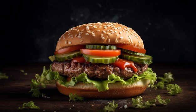 Cheeseburger alla griglia su panino al sesamo Classico americano generato dall'intelligenza artificiale