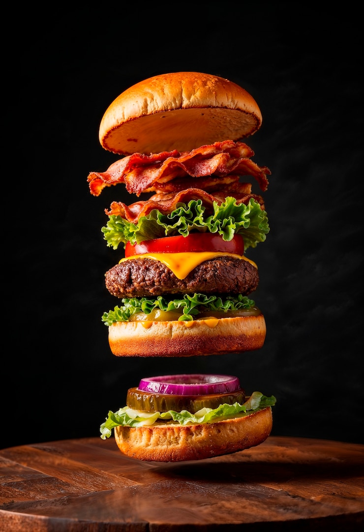 Foto gratuito cheeseburger di pancetta succoso.