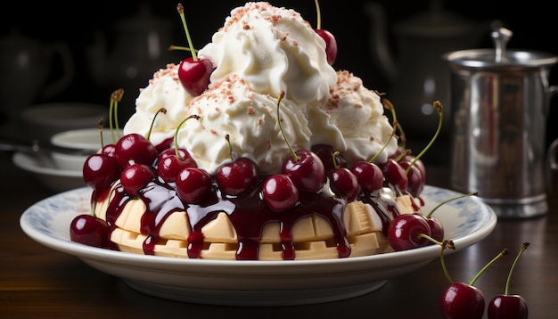 Cheesecake ai frutti di bosco fatto in casa, frutta fresca, panna montata, indulgenza generata dall'intelligenza artificiale