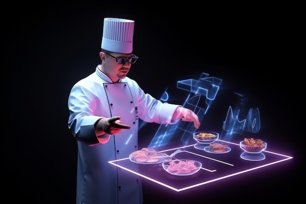 Chef che utilizza la tecnologia AR nella sua professione