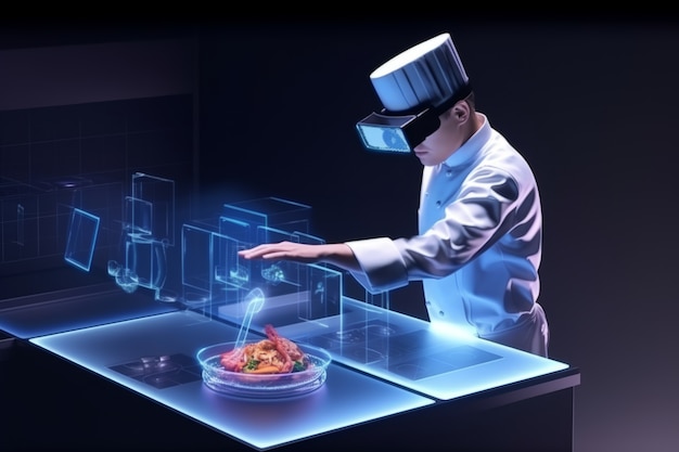 Chef che utilizza la tecnologia AR nella sua professione