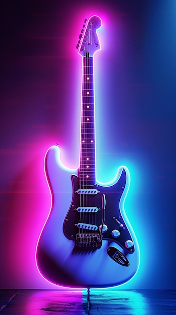 Chitarra elettrica con luce al neon