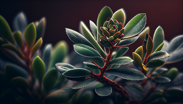 Chiuda in su della foglia verde con goccioline di acqua fresca AI generativa