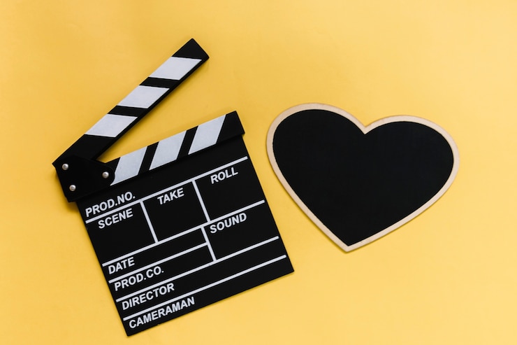 Foto gratuito ciak e lavagna a forma di cuore