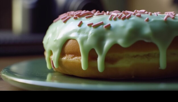 Ciambella gourmet appena sfornata con glassa alla fragola generata dall'intelligenza artificiale