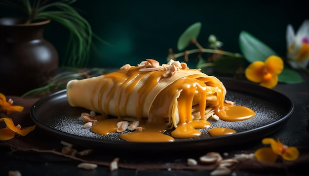 Cibo tradizionale messicano Taco in un piatto generato dall'intelligenza artificiale