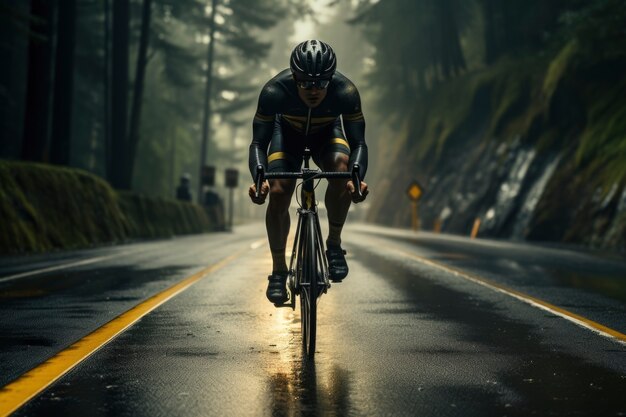 Ciclista in bicicletta nella natura