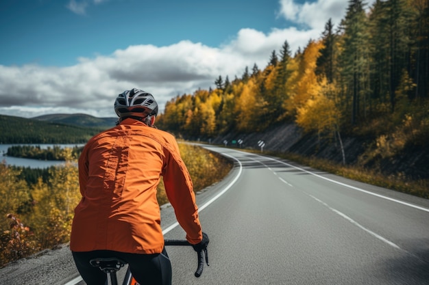 Ciclista in bicicletta nella natura