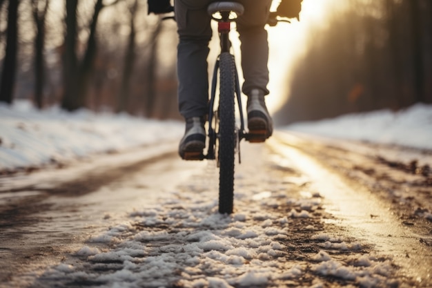 Ciclista in bicicletta nella natura