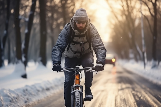 Ciclista in bicicletta nella natura