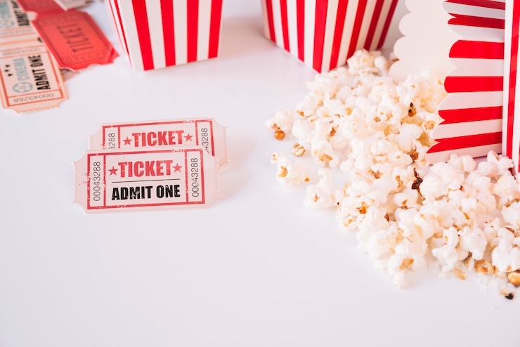 Foto gratuito cinema popcorn box con un biglietto