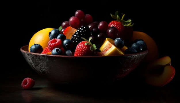 Ciotola di frutti di bosco freschi uno spuntino gourmet sano generato dall'intelligenza artificiale