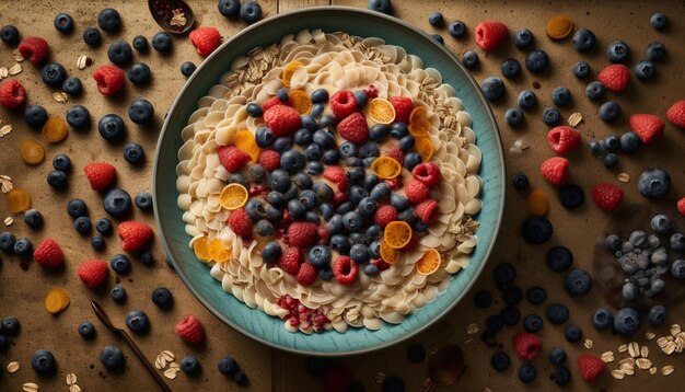 Ciotola di yogurt ai frutti di bosco freschi con topping di muesli croccante generato dall'intelligenza artificiale