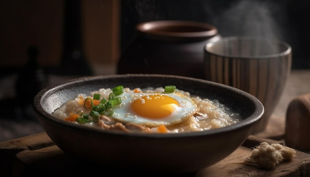 Ciotola per il pranzo salutare verdure fresche maiale fritto generato dall'intelligenza artificiale