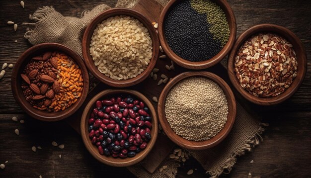 Ciotola sana di semi di cereali integrali biologici generati dall'IA