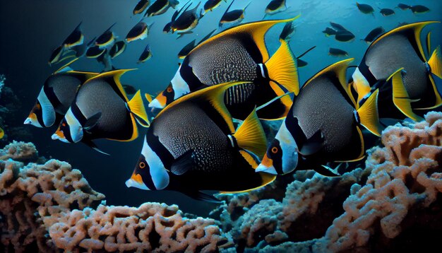 Clima tropicale sottomarino con intelligenza artificiale generativa di vita marina multicolore