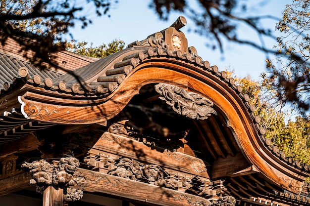 Close-up della tradizionale struttura in legno giapponese