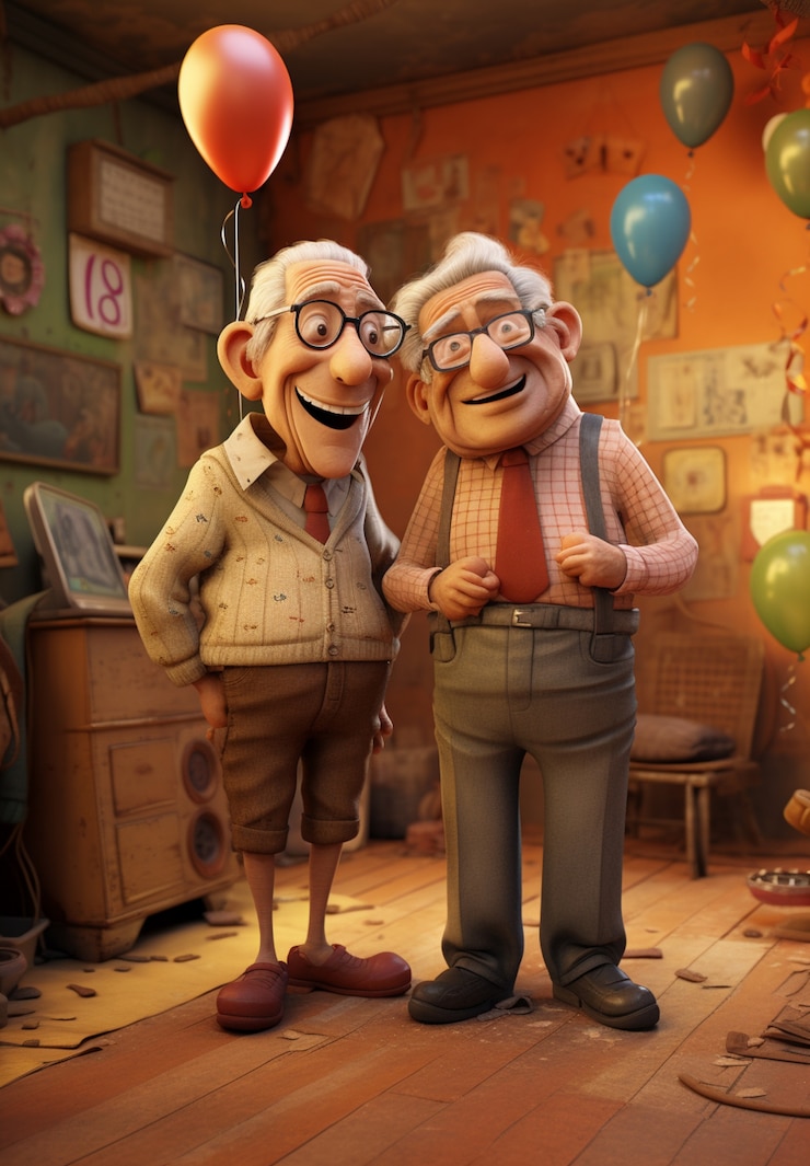 Foto gratuito close up sui personaggi dei cartoni animati più anziani