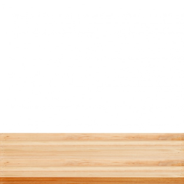 Closeup Clear sfondo in legno studio su sfondo bianco - bene per i prodotti presenti.