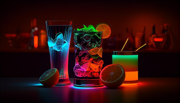 Cocktail con decorazione al limone lime e fragola AI generativa