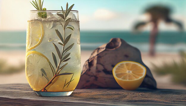 Cocktail da tavola estivo con fetta di limone fresco AI generativo