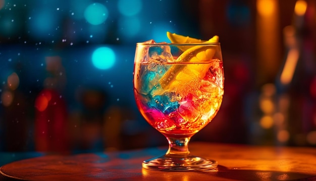 Cocktail rinfrescante con agrumi e ghiaccio generato dall'intelligenza artificiale