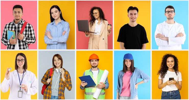 Foto gratuito collage di foto diverse per il concetto di diversa occupazione