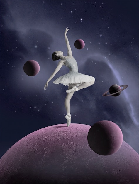 Collage spaziale con ballerina