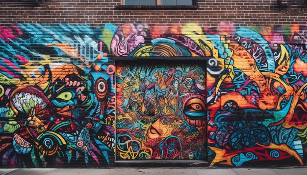 Colori vibranti e caos creano graffiti moderni generati dall'intelligenza artificiale