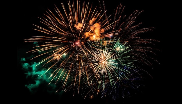 Colori vivaci che esplodono in vivaci fuochi d'artificio generati dall'intelligenza artificiale