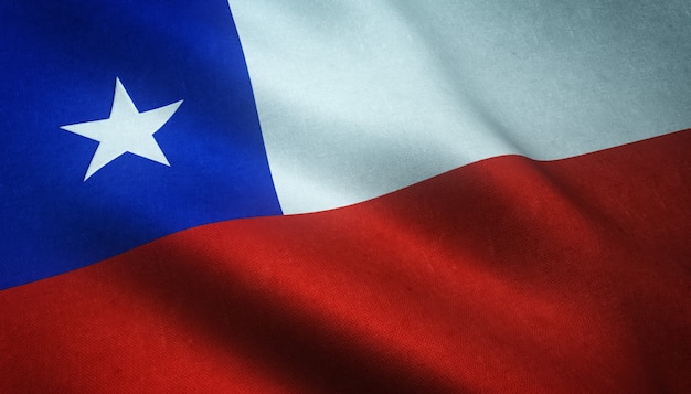 Colpo del primo piano della bandiera realistica del Cile con trame interessanti
