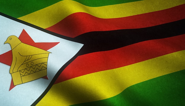 Colpo del primo piano della bandiera realistica dello Zimbabwe con trame interessanti