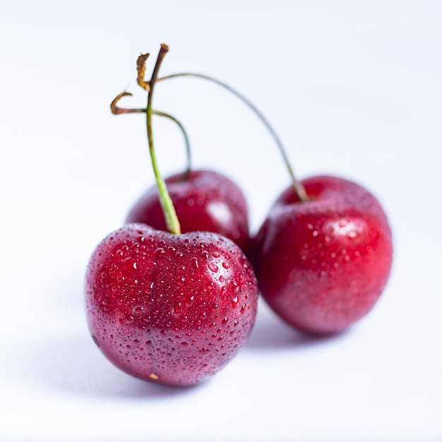 Colpo del primo piano delle ciliege rosse e succose isolate