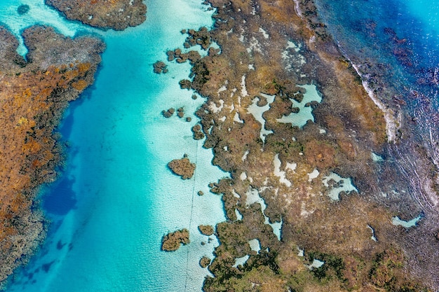 Colpo del primo piano delle isole e dell'oceano di una mappa 3D su tela