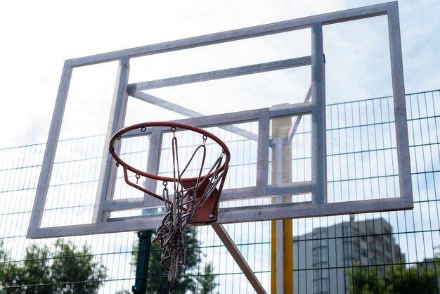 Colpo di angolo basso del canestro da pallacanestro