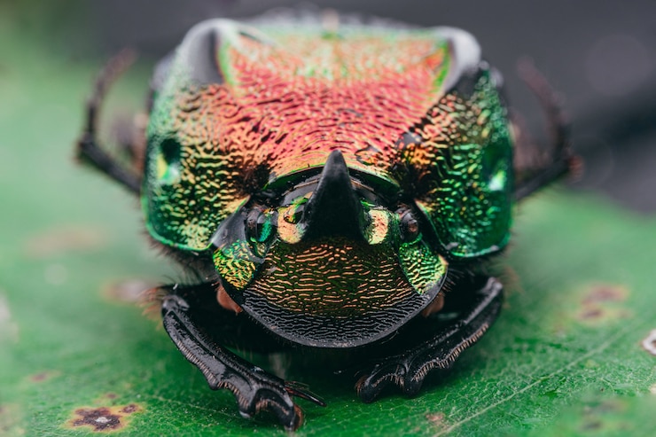 Foto gratuito colpo di messa a fuoco selettiva di uno scarabeo arcobaleno