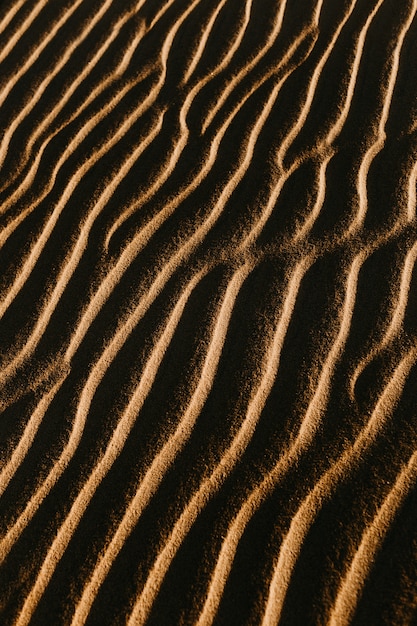 Colpo sopraelevato verticale della sabbia ondulata con il sole che splende su esso