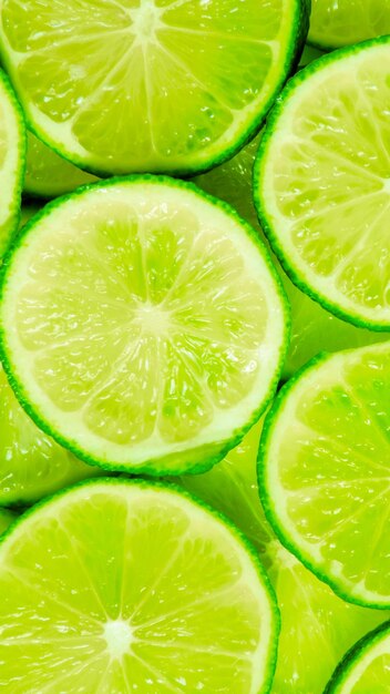 Colpo verticale di fette di lime perfette per lo sfondo