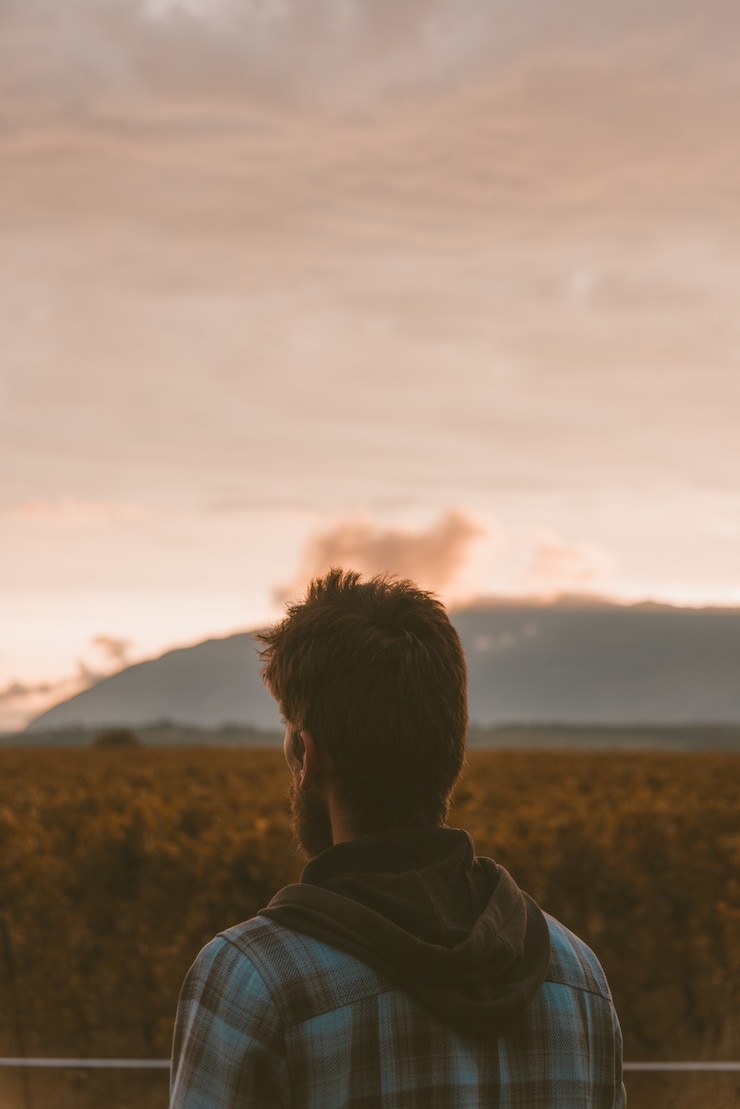 Foto gratuito colpo verticale di una persona sola che gode della splendida vista del tramonto