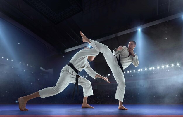 Combattenti di karate su tatami Fighting Championship