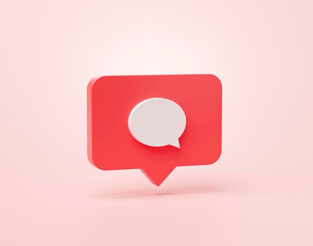 Commento o messaggio inbox forma icona di notifica social media in fumetti 3d cartoon banner sito web ui su sfondo rosa 3d rendering illustrazione