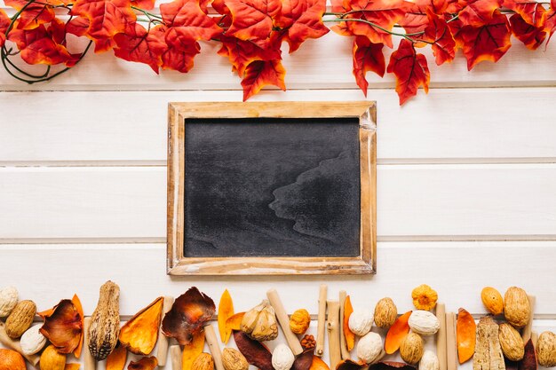 Composizione di autunno con foglie di ardesia e autunno